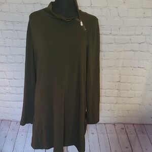 Susan Graver Size 1X Avacaso Green Side Zip Mock Neck Long Tunic Sweatshirt